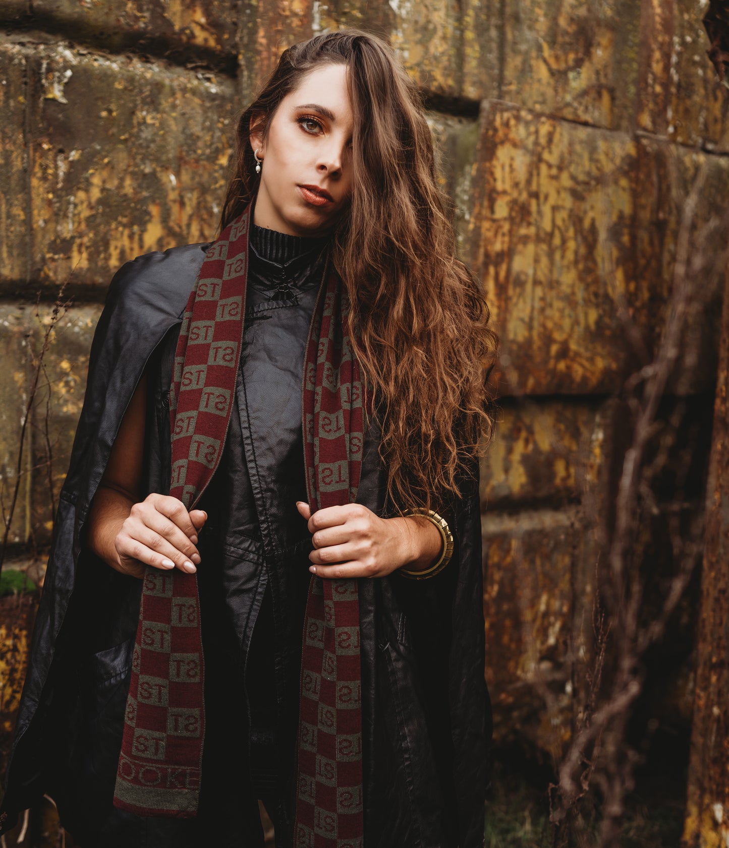 Squared Monogram Scarf Plum/Olive