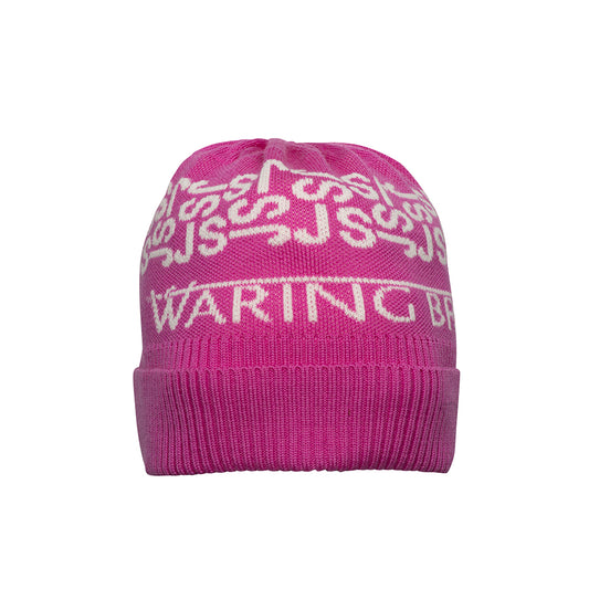 Ski-Style Monogram Pattern Hat Hot Pink/White