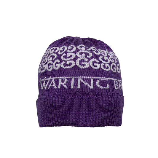 Ski-Style Monogram Pattern Hat Purple/White