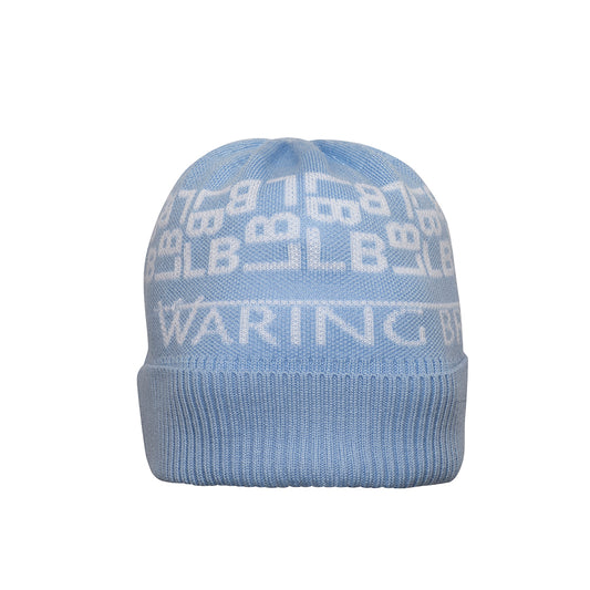 Ski-Style Monogram Pattern Hat Baby Blue/White