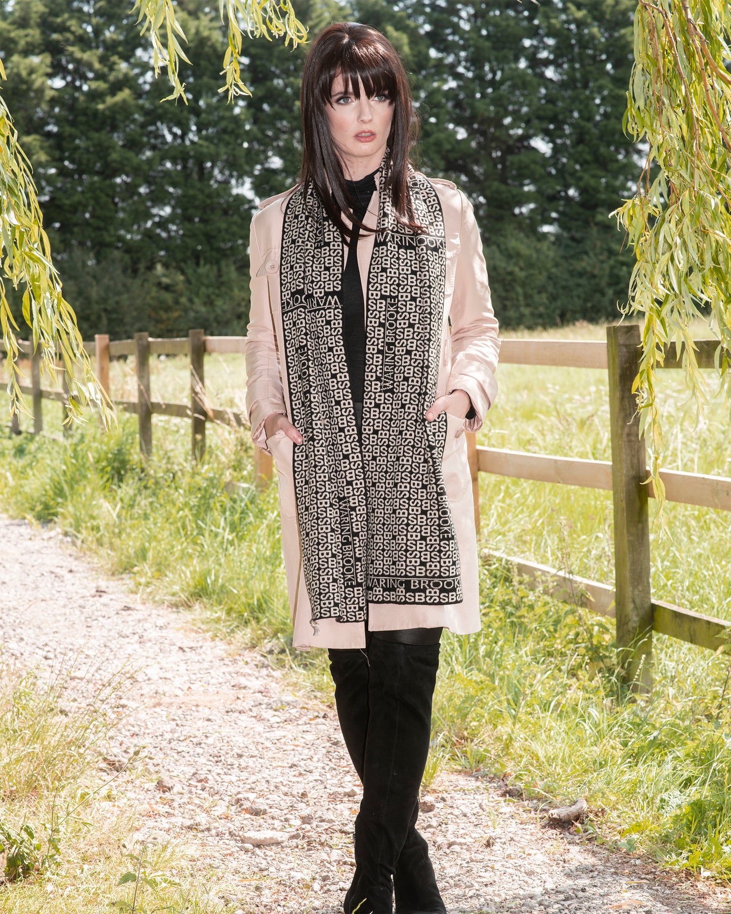 Personalised Monogram Pattern Scarf Navy/Tan