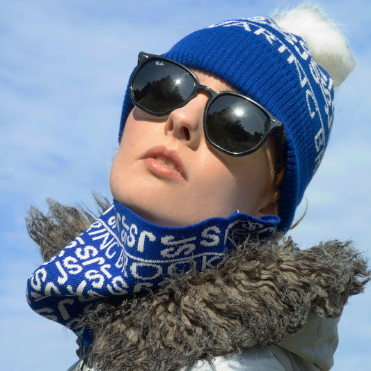 Ski-Style Monogram Pattern Hat Navy/White