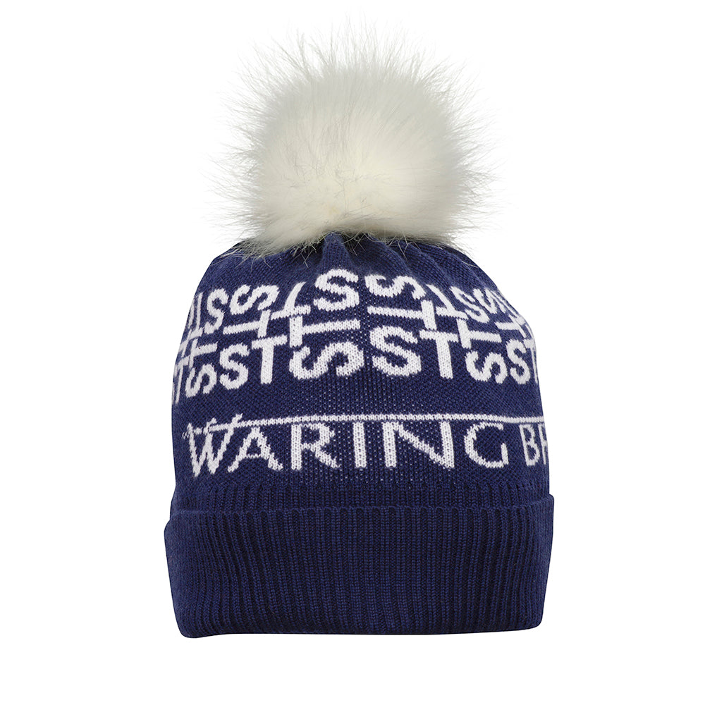 Ski-Style  Monogram Pattern Hat Navy/White