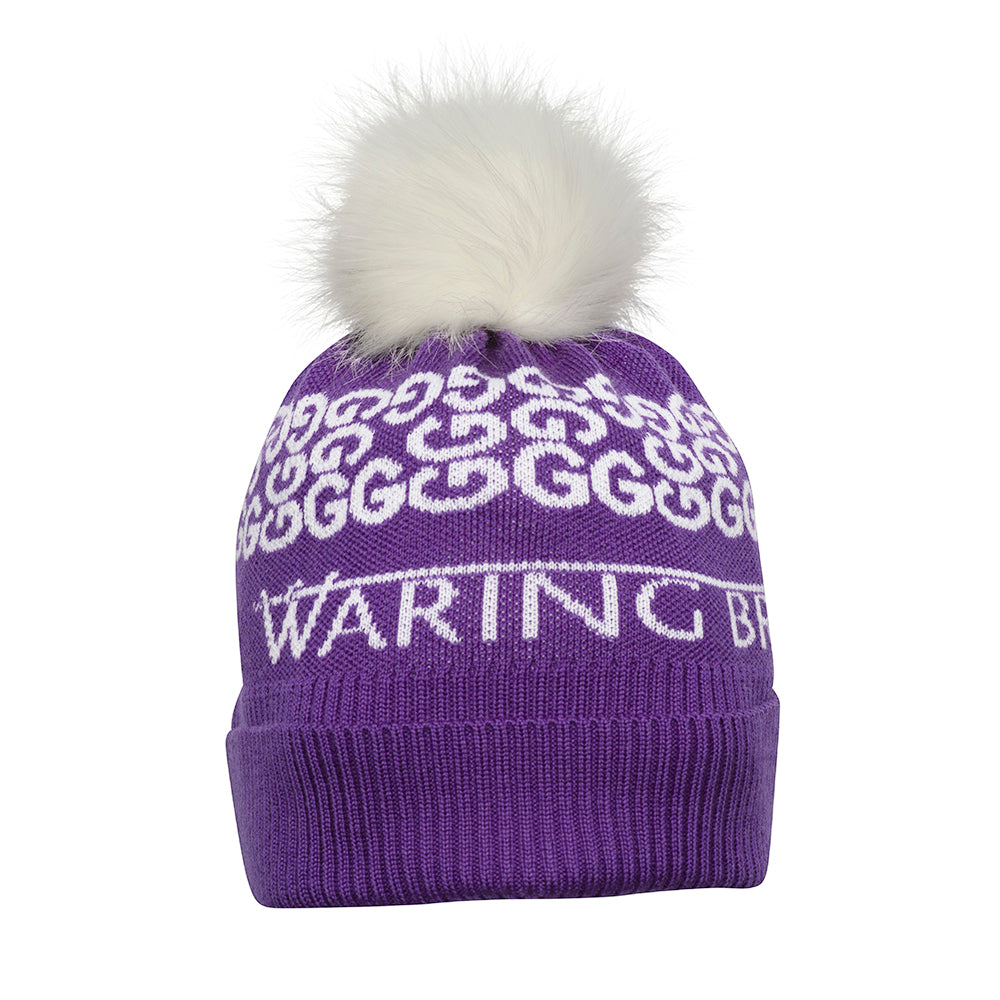 Ski-Style  Monogram Pattern Hat Purple/White