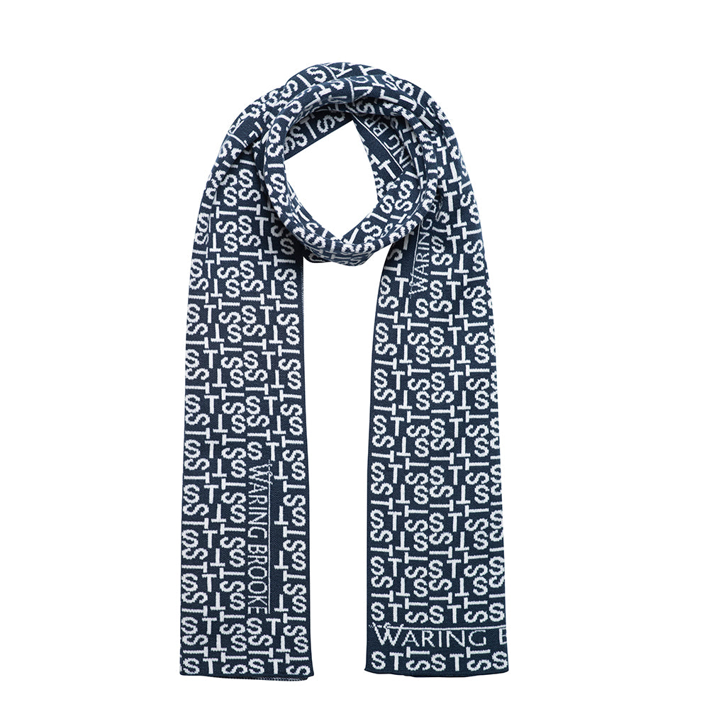 Ski-Style  Monogram Pattern Scarf Navy/White