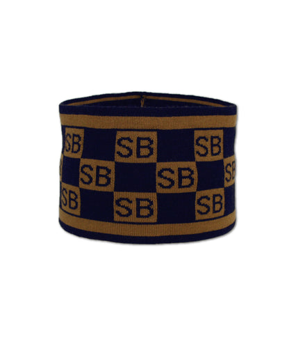 Squared Monogram Headband Navy/Tan