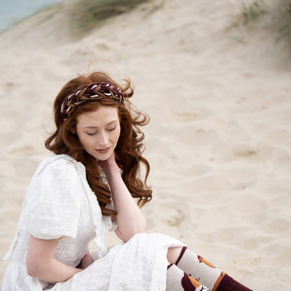 Amelia Plait Hairband-Burgundy/Tan