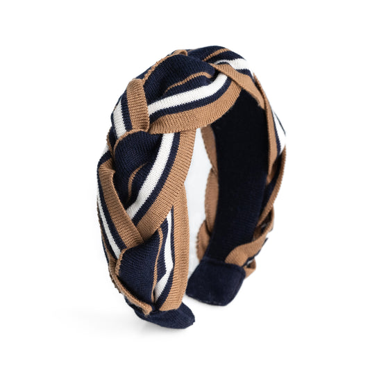 OUTLET: Amelia Plait Hairband-Navy/ Tan