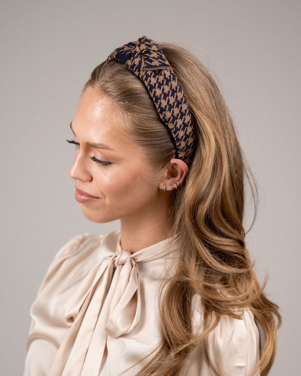 OUTLET: Houndstooth Hairband Navy/Tan
