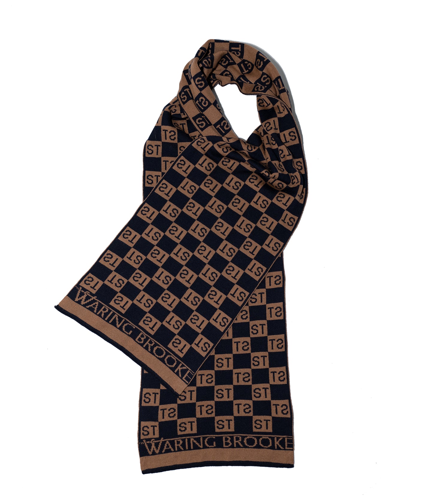 Squared Monogram Scarf Navy/Tan
